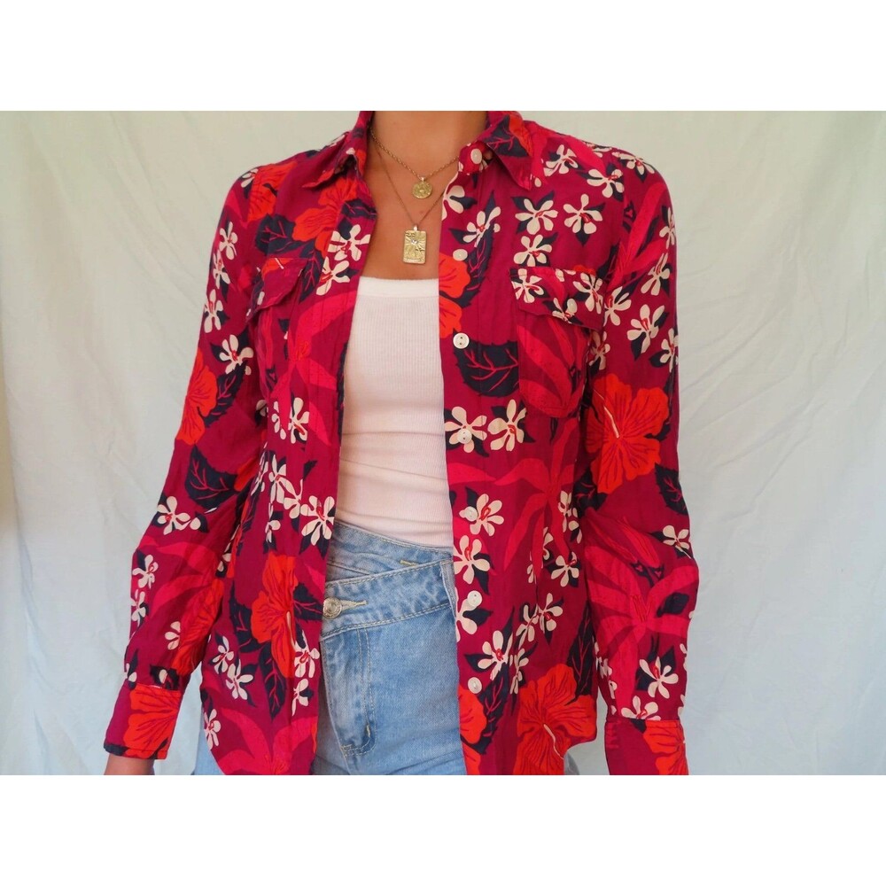 Lucky Brand X Dale Hope 100% Silk Retro Hawaiian Tropical Button Down Shirt XS
